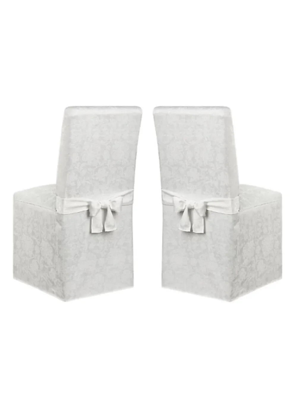 2 brand new WHITE Holiday Medley Damask Chair Covers for Dining Room Chairs